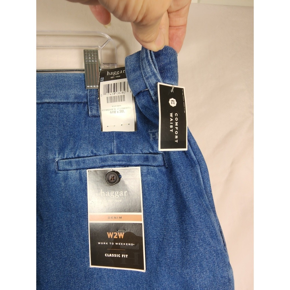 Haggar NWT Men 44x30 Work to Weekend Classic Blue Jeans Dadcore Comfort Relaxed - Picture 6 of 7